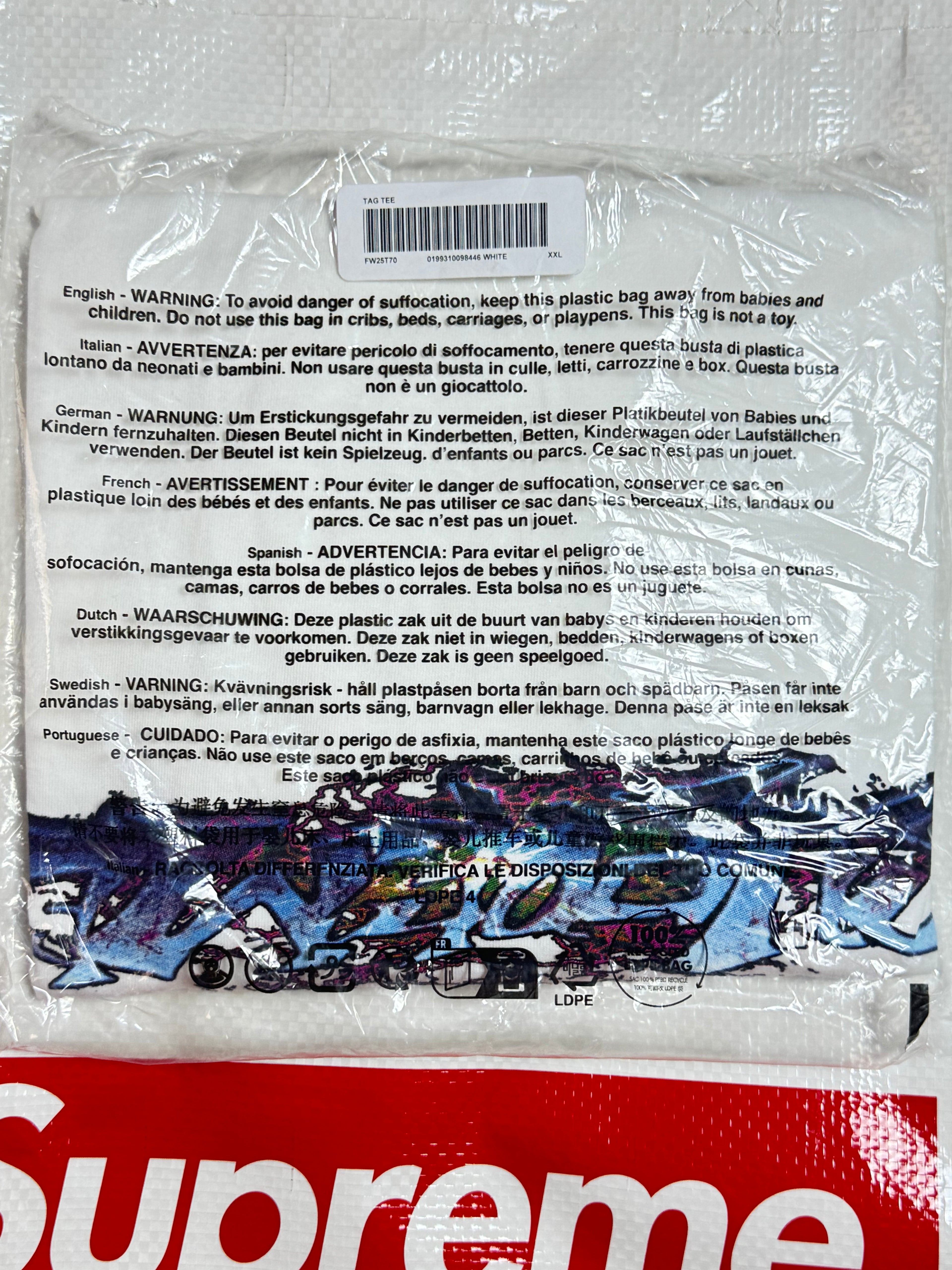 Supreme Tag Tee White XXL FW25 Authentic Brand New