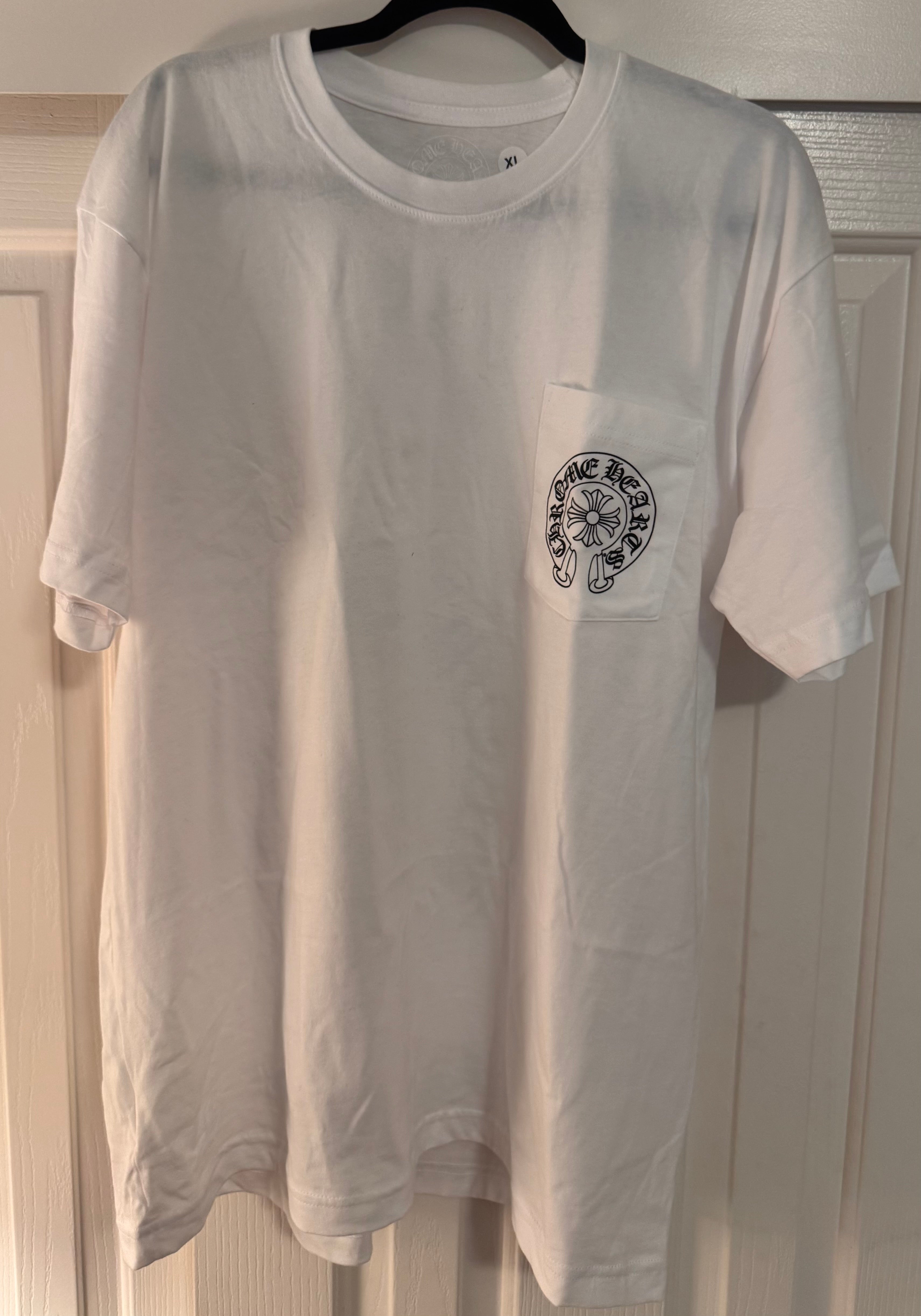 Chrome Hearts Las Vegas Horseshoe Pocket Crew T Shirt White Black Print Made In USA Size XL