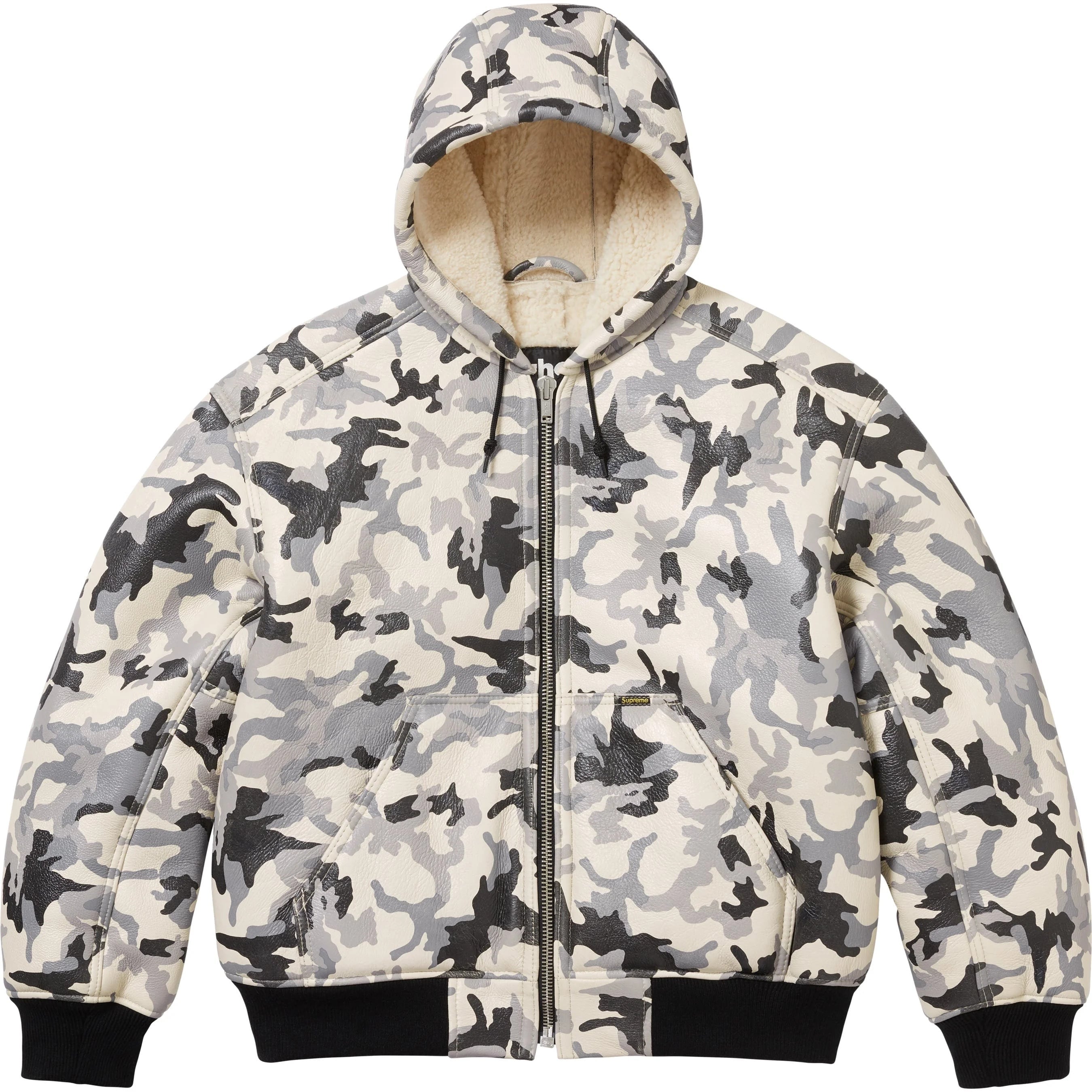 Supreme x Schott Shearling Hooded Work Jacket Snow Camo FW25