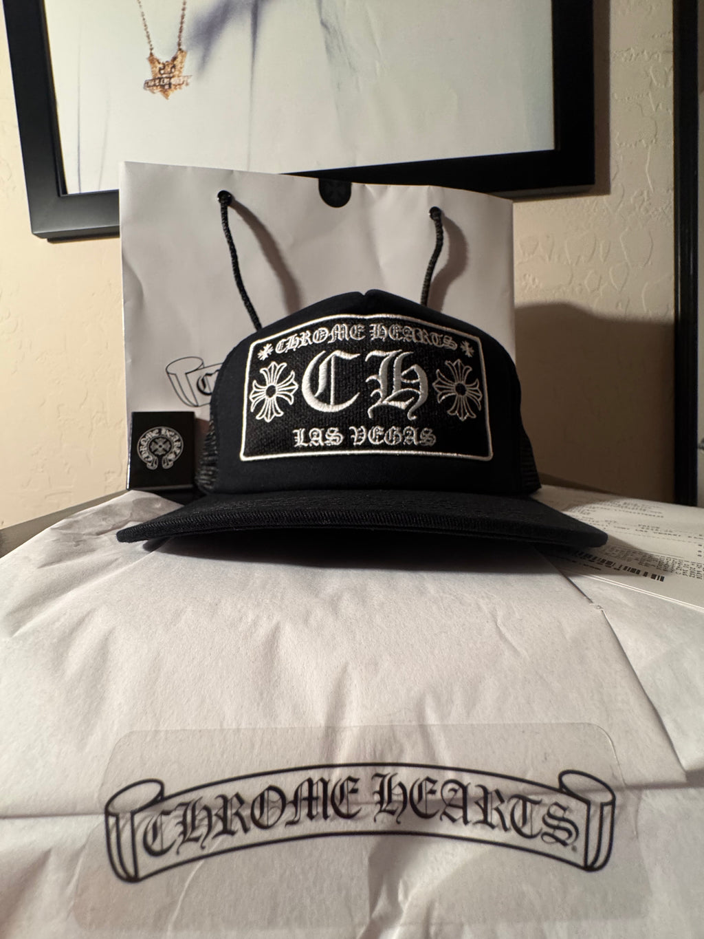 Chrome Hearts Las Vegas Exclusive Trucker Hat Black Mesh Snapback Authentic