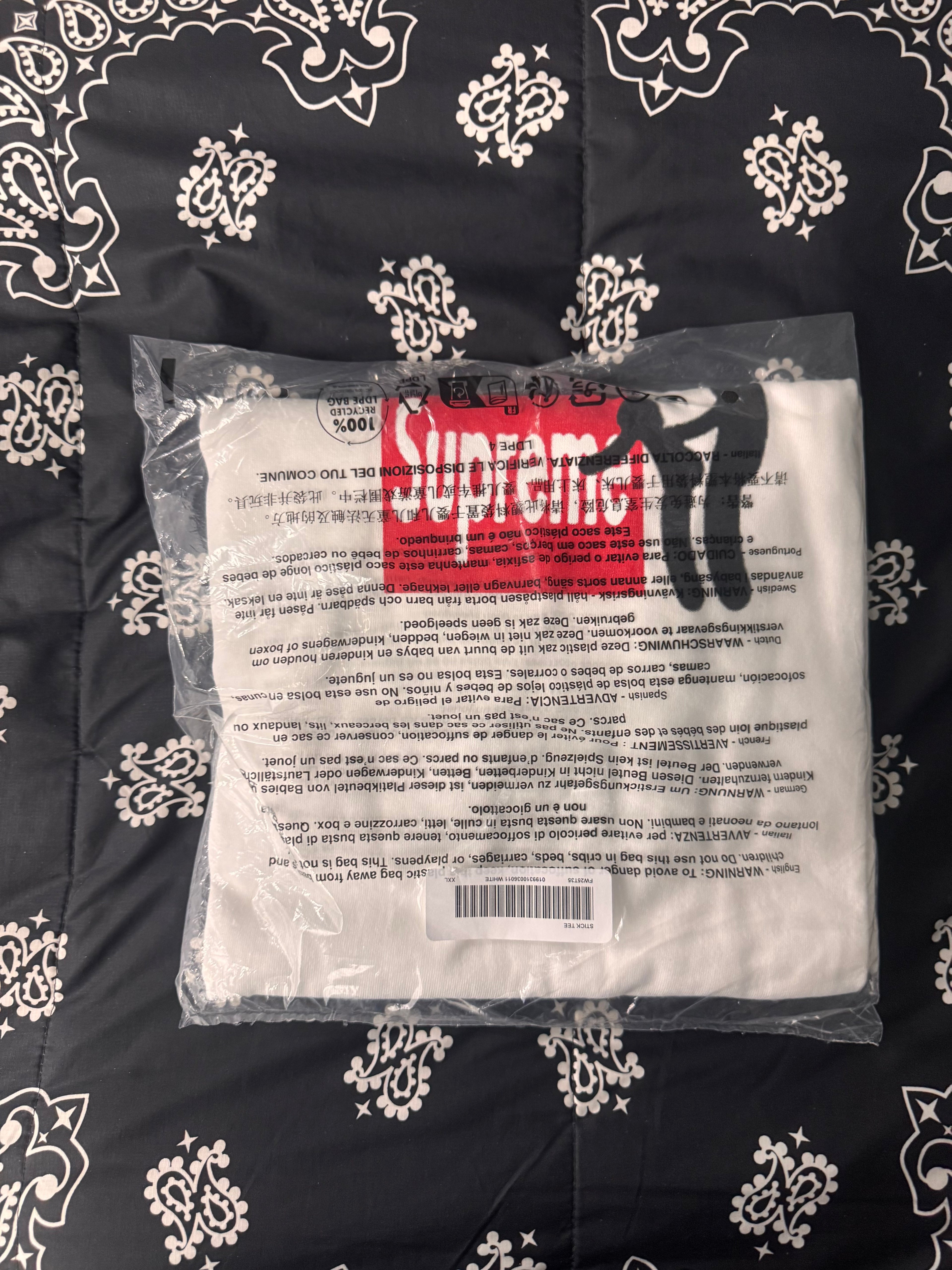 Supreme Stick Tee White FW25 Size XXL