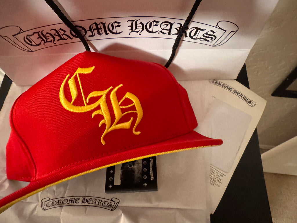 Chrome Hearts CH Logo Snapback Hat Sterling Silver Button Cherry Red Yellow embroidery