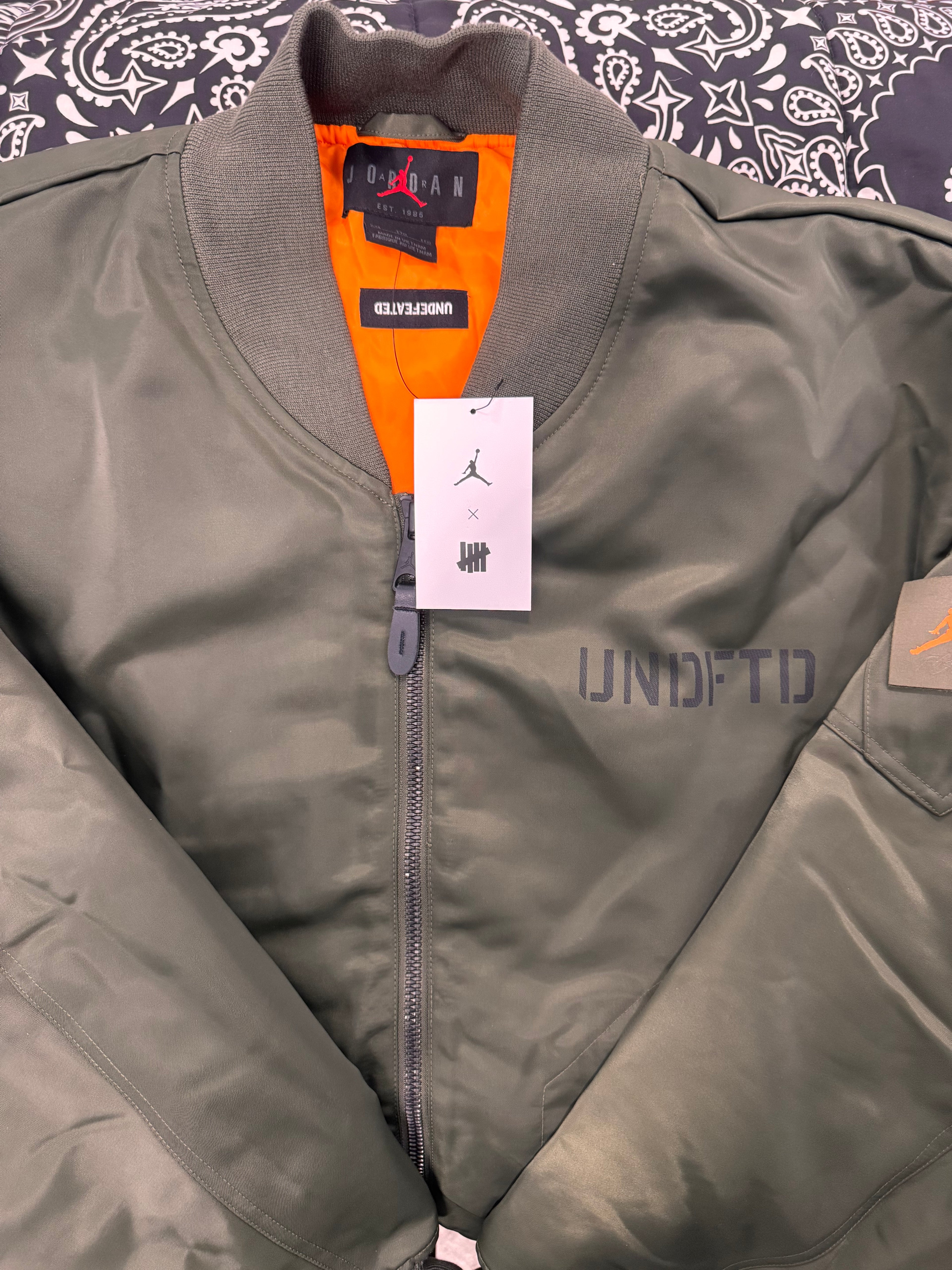 UNDEFEATED x Jordan Brand MA-1 Bomber Jacket Olive Size XXL