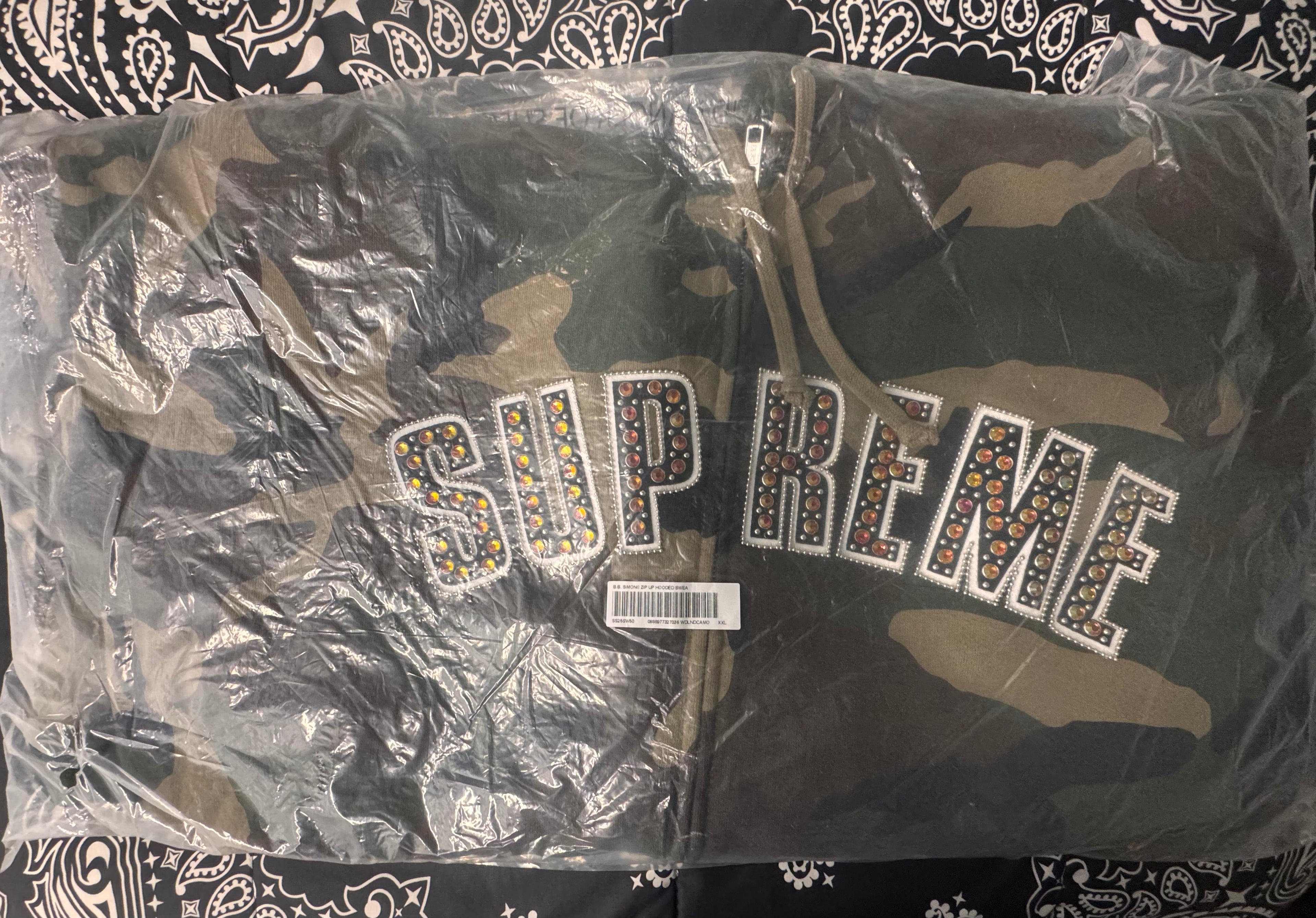 Supreme b.b. Simon® Zip Up Hooded Sweatshirt Woodland Camo SS25 Size XXL