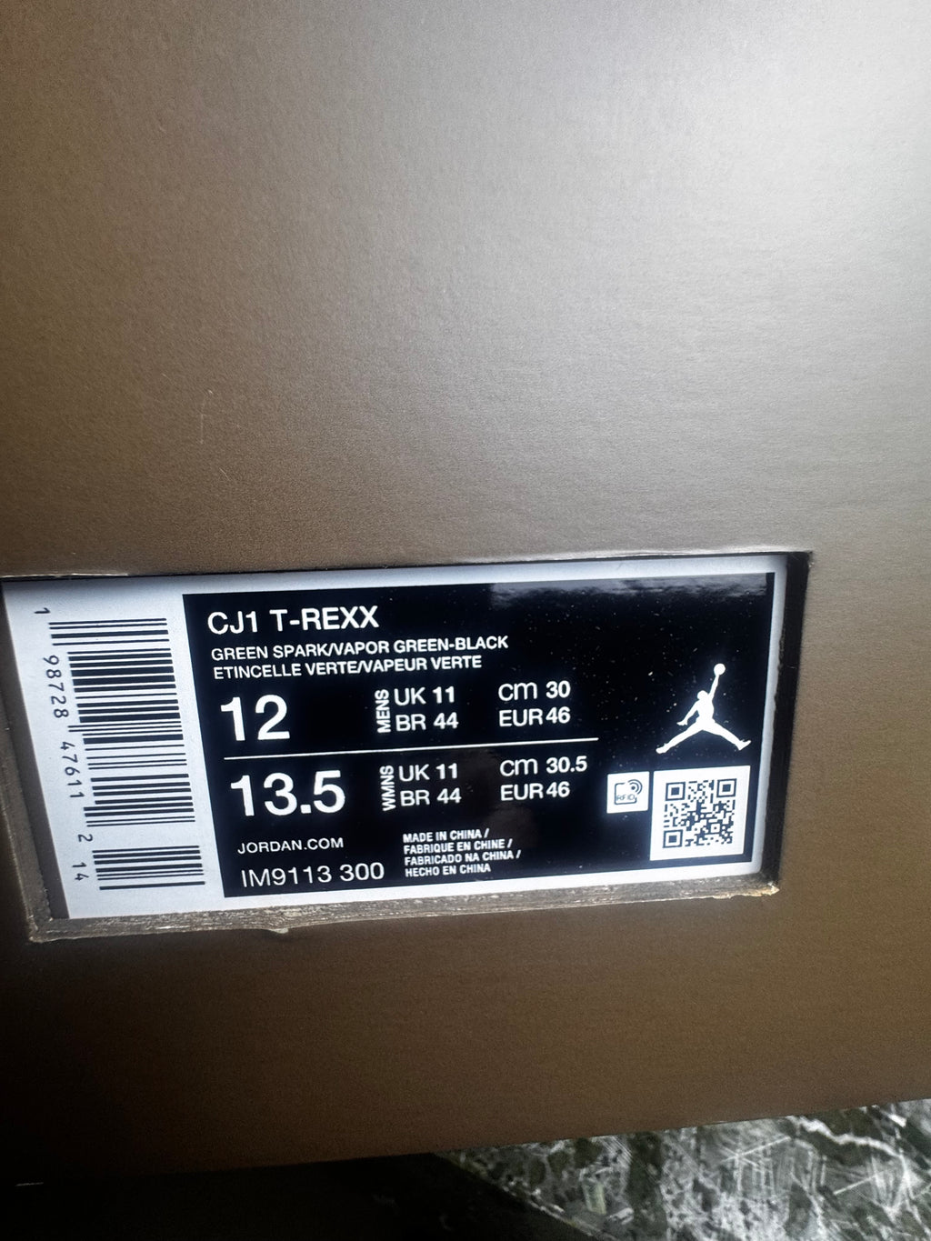 Travis Scott Jordan CJ1 T Rexx Green Spark Size 12 Deadstock