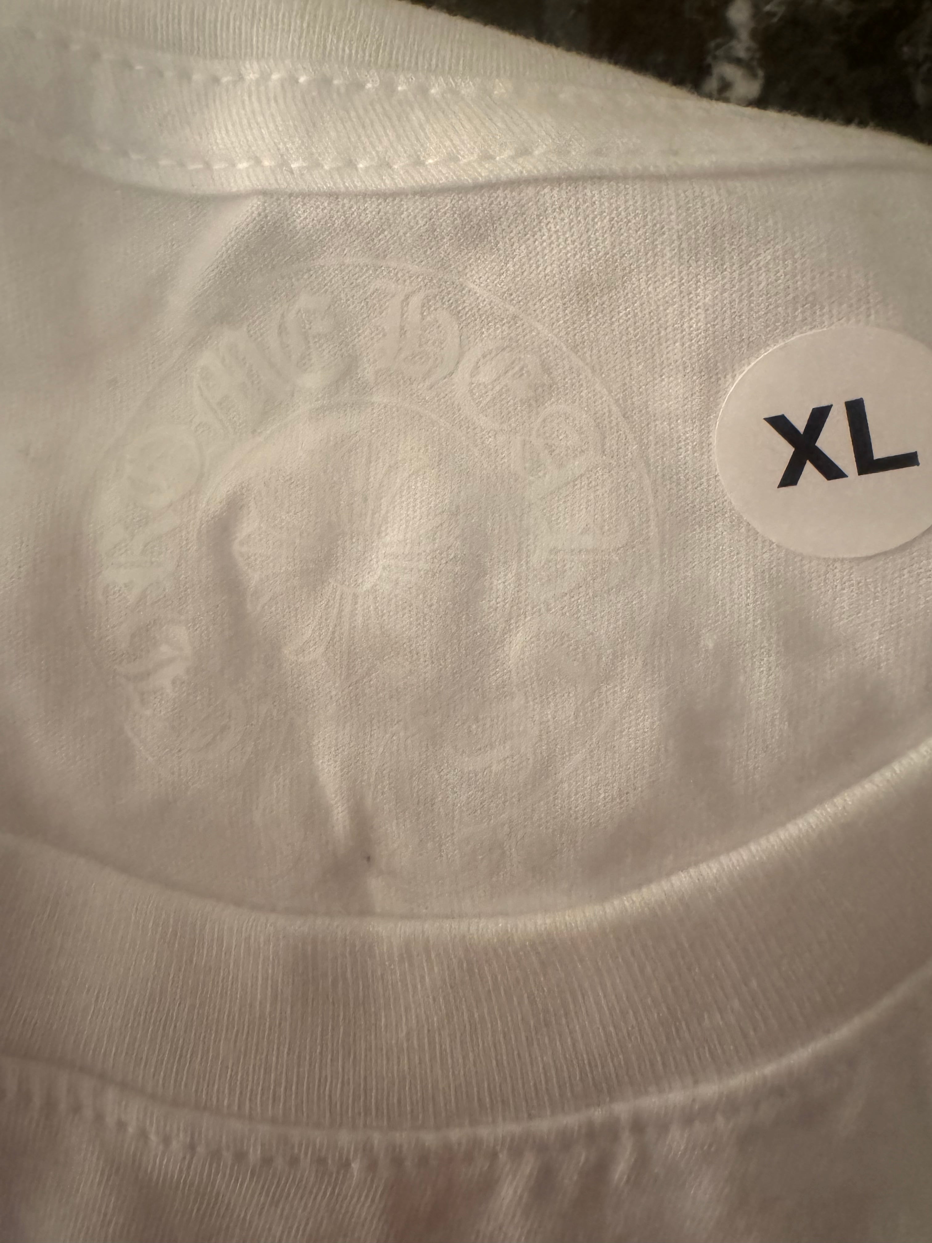 Chrome Hearts Las Vegas Horseshoe Pocket Crew T Shirt White Black Print Made In USA Size XL