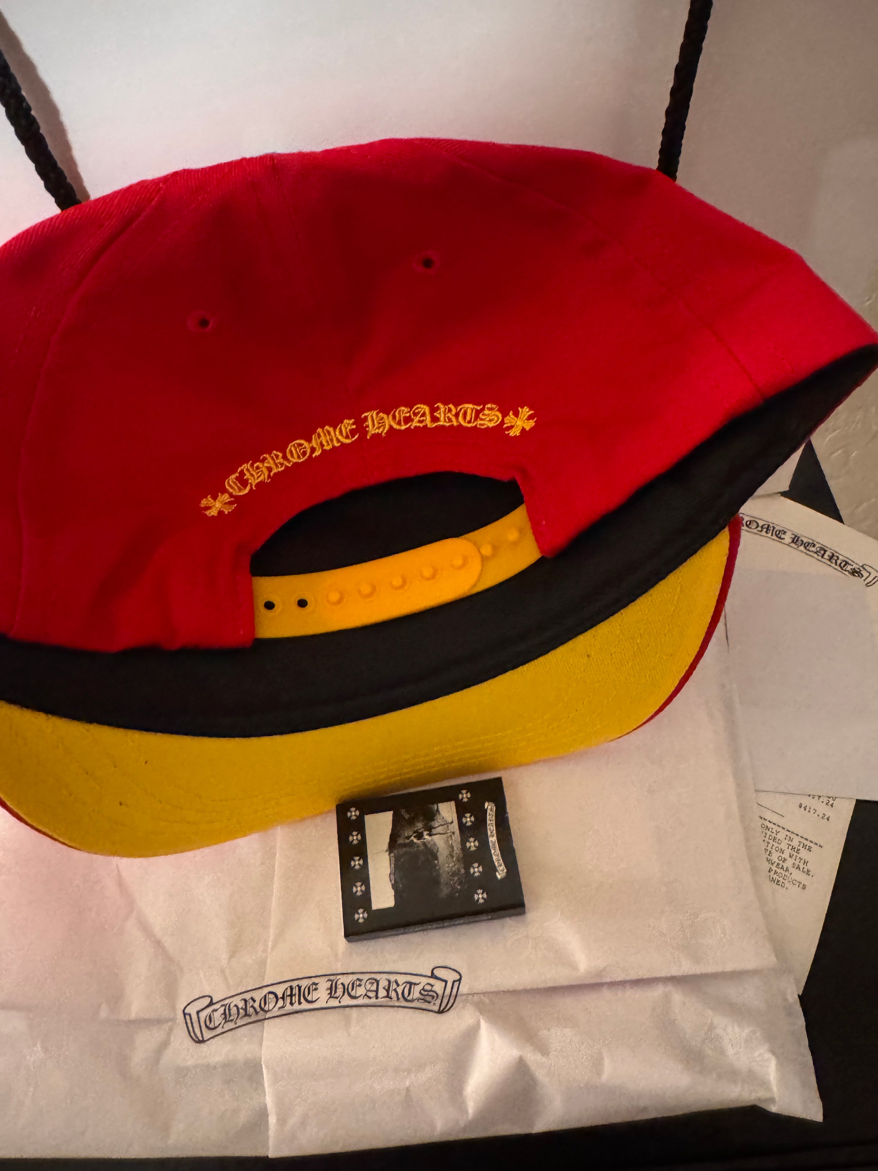 Chrome Hearts CH Logo Snapback Hat Sterling Silver Button Cherry Red Yellow embroidery