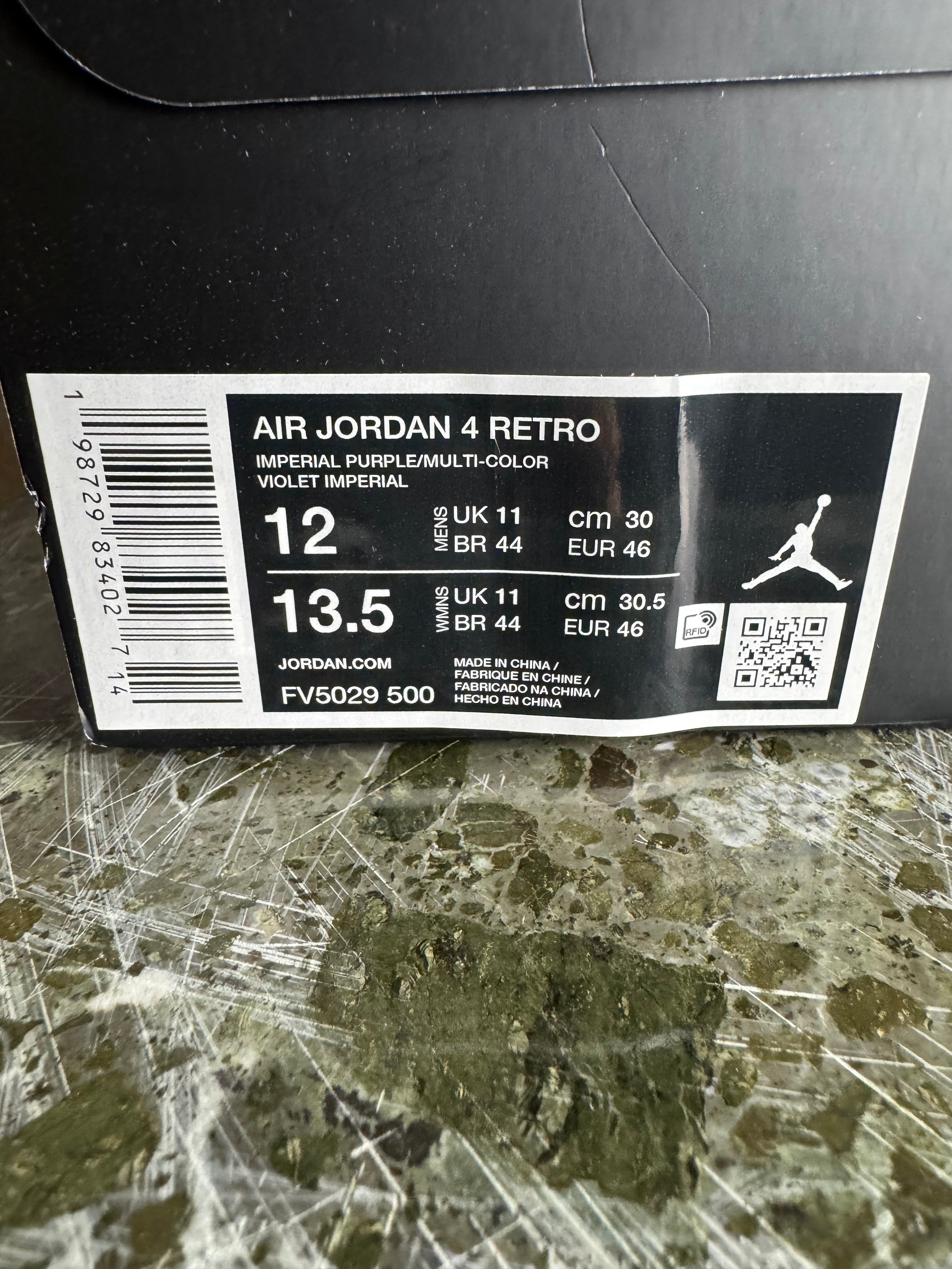 Air Jordan 4 Retro Lakers Imperial Purple DS Size 12 Brand New In Hand