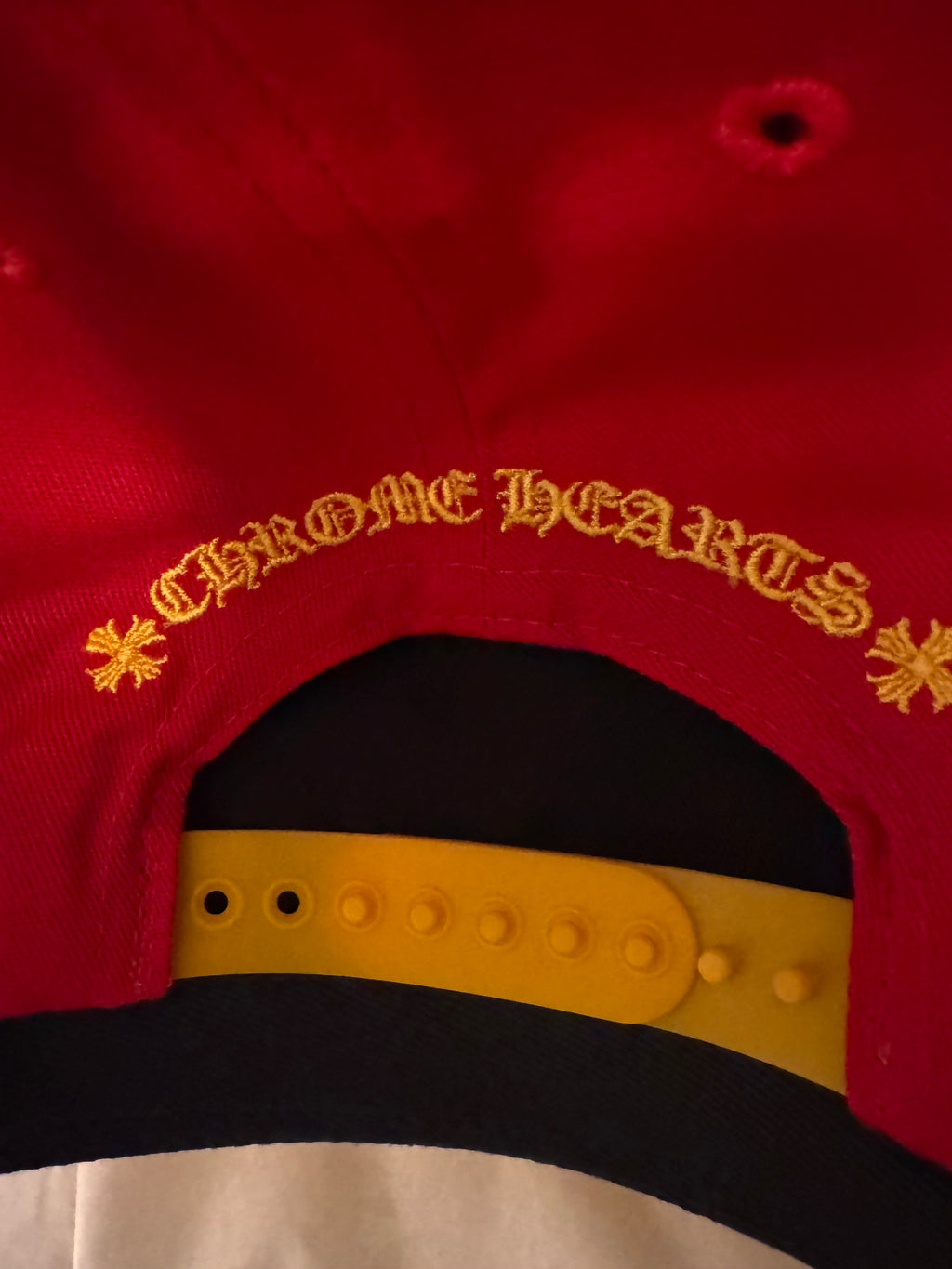 Chrome Hearts CH Logo Snapback Hat Sterling Silver Button Cherry Red Yellow embroidery