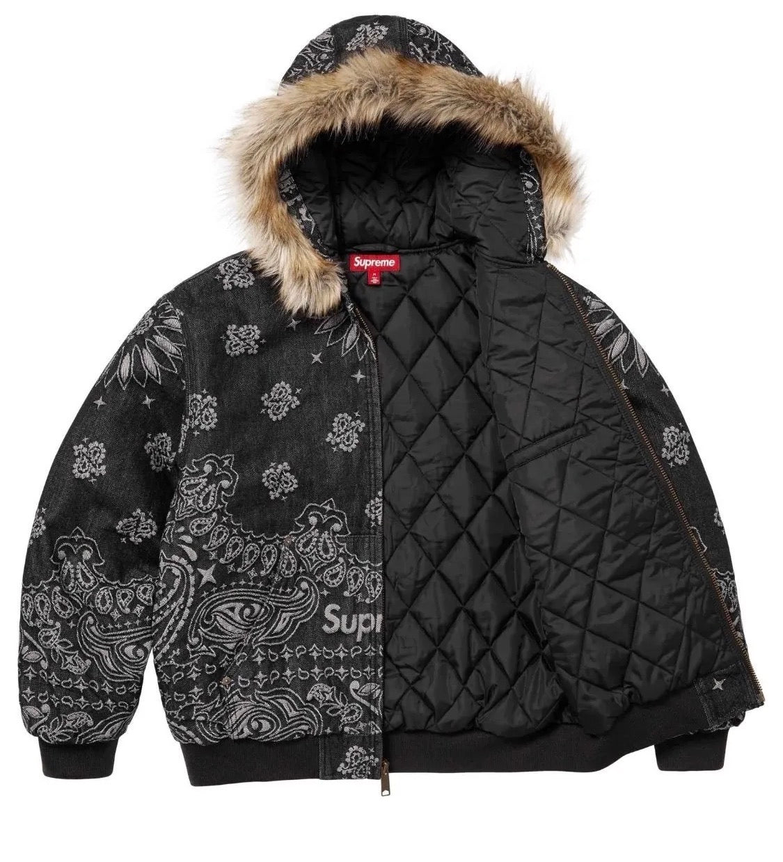 Supreme SS25 Bandana Jacquard Denim Hooded Work Jacket (BLACK) Size XXL