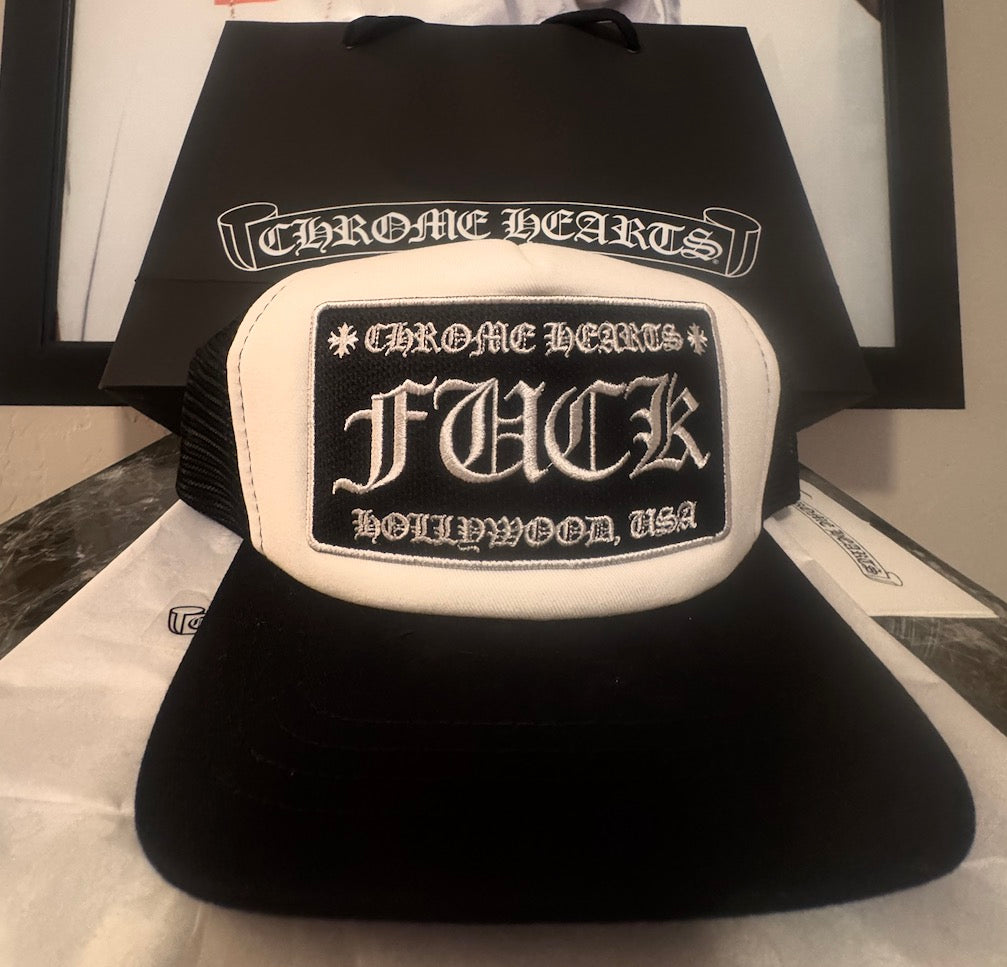 Chrome Hearts Fuck Hollywood Trucker Hat Black Mesh Adjustable Cap