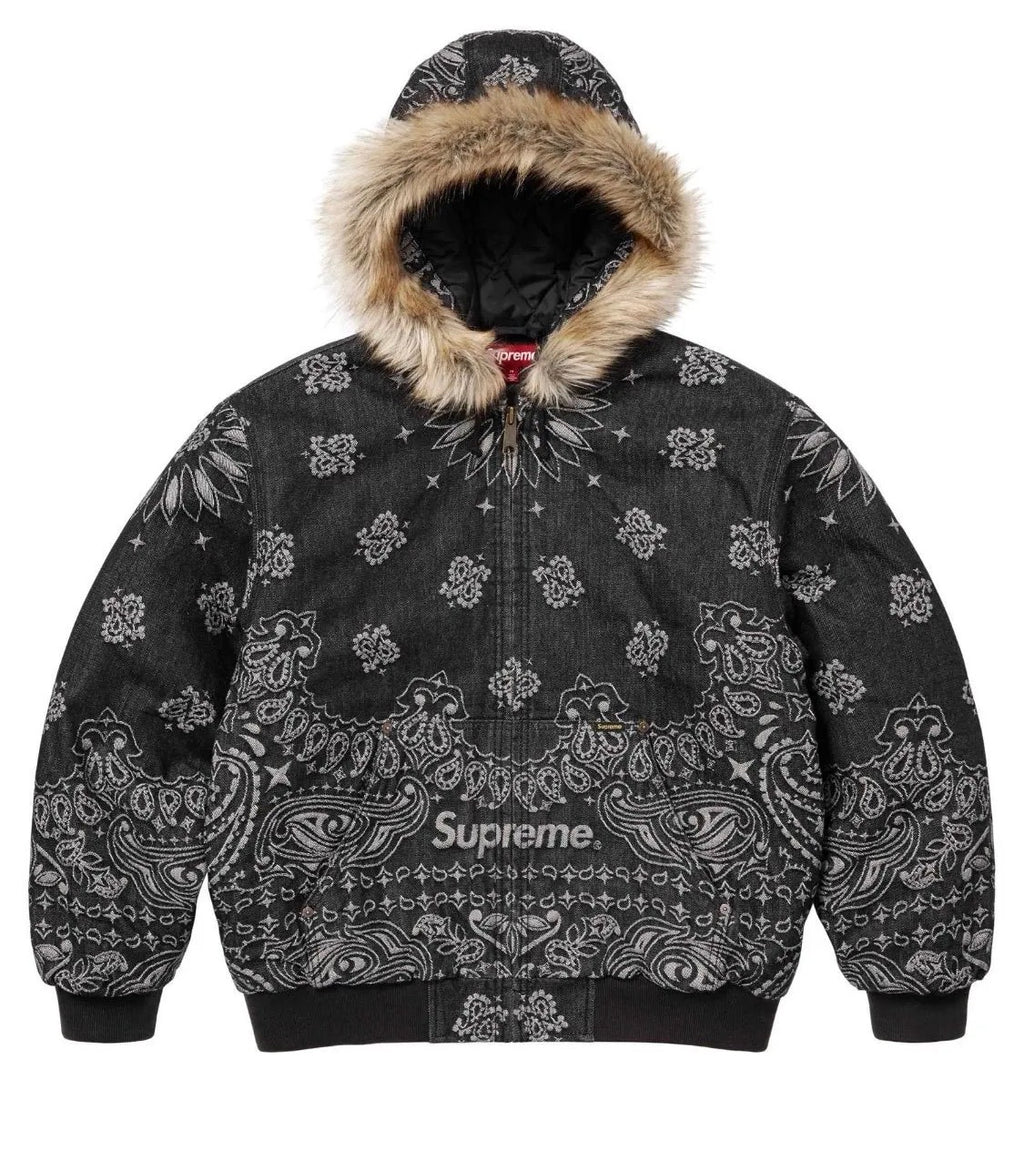 Supreme SS25 Bandana Jacquard Denim Hooded Work Jacket (BLACK) Size XXL