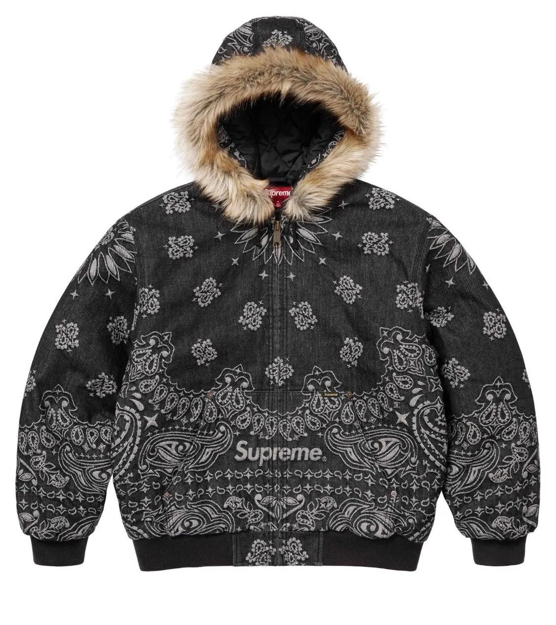 Supreme SS25 Bandana Jacquard Denim Hooded Work Jacket (BLACK) Size XXL