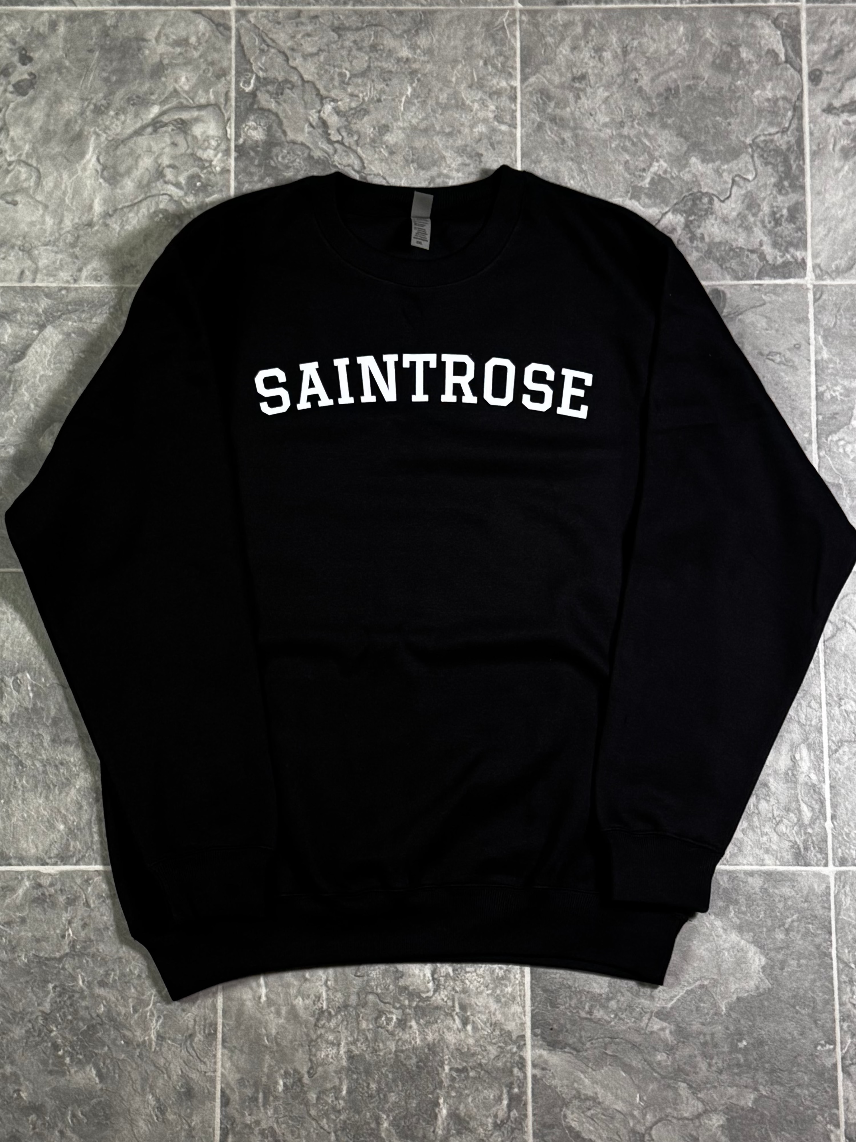 Saintrose Arc Logo Crewneck Sweatshirt Black 333 Back Print Heavyweight Streetwear Vaulthq