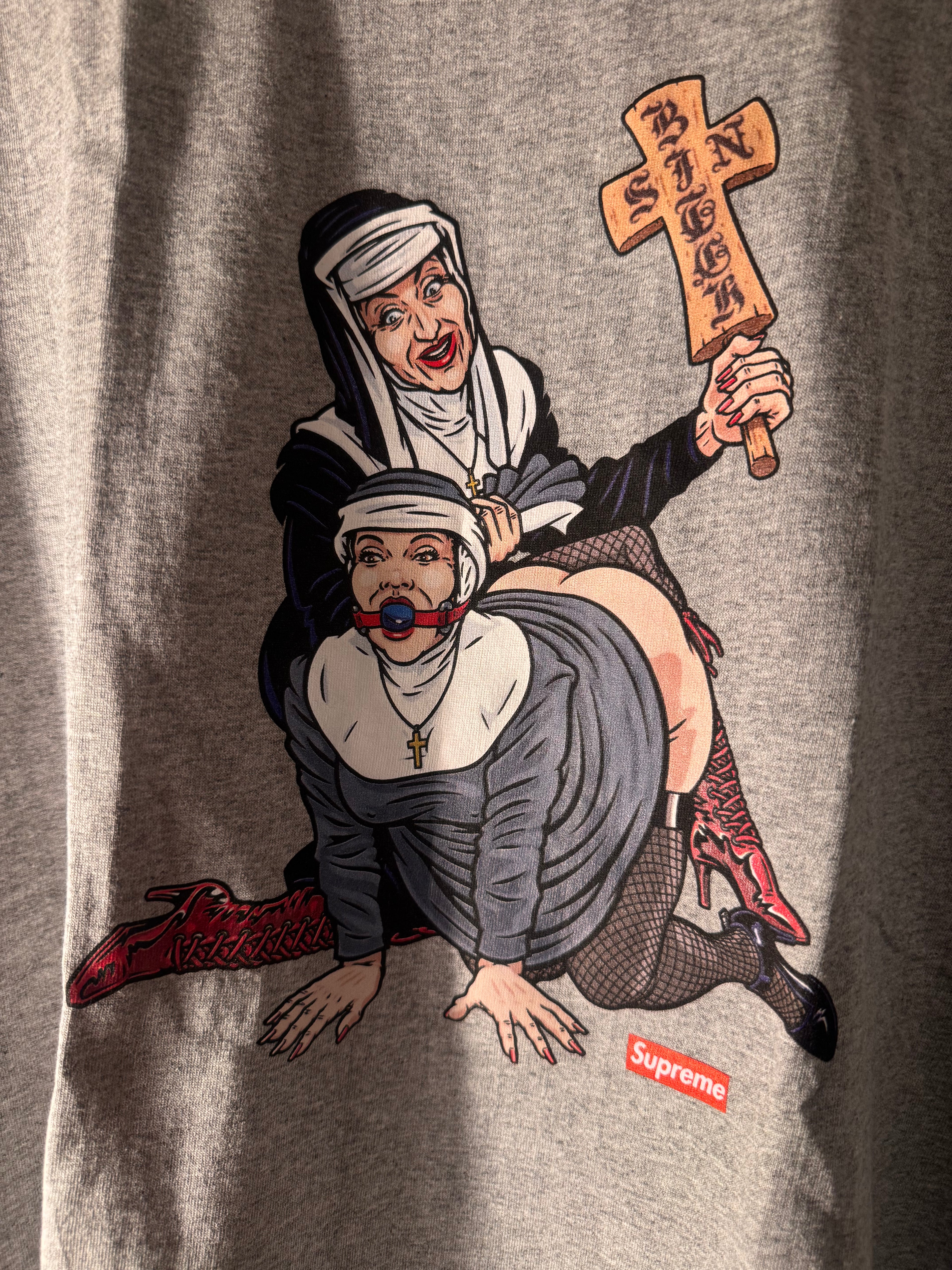 Supreme Nuns Tee Heather Grey Size XL FW22 Deadstock